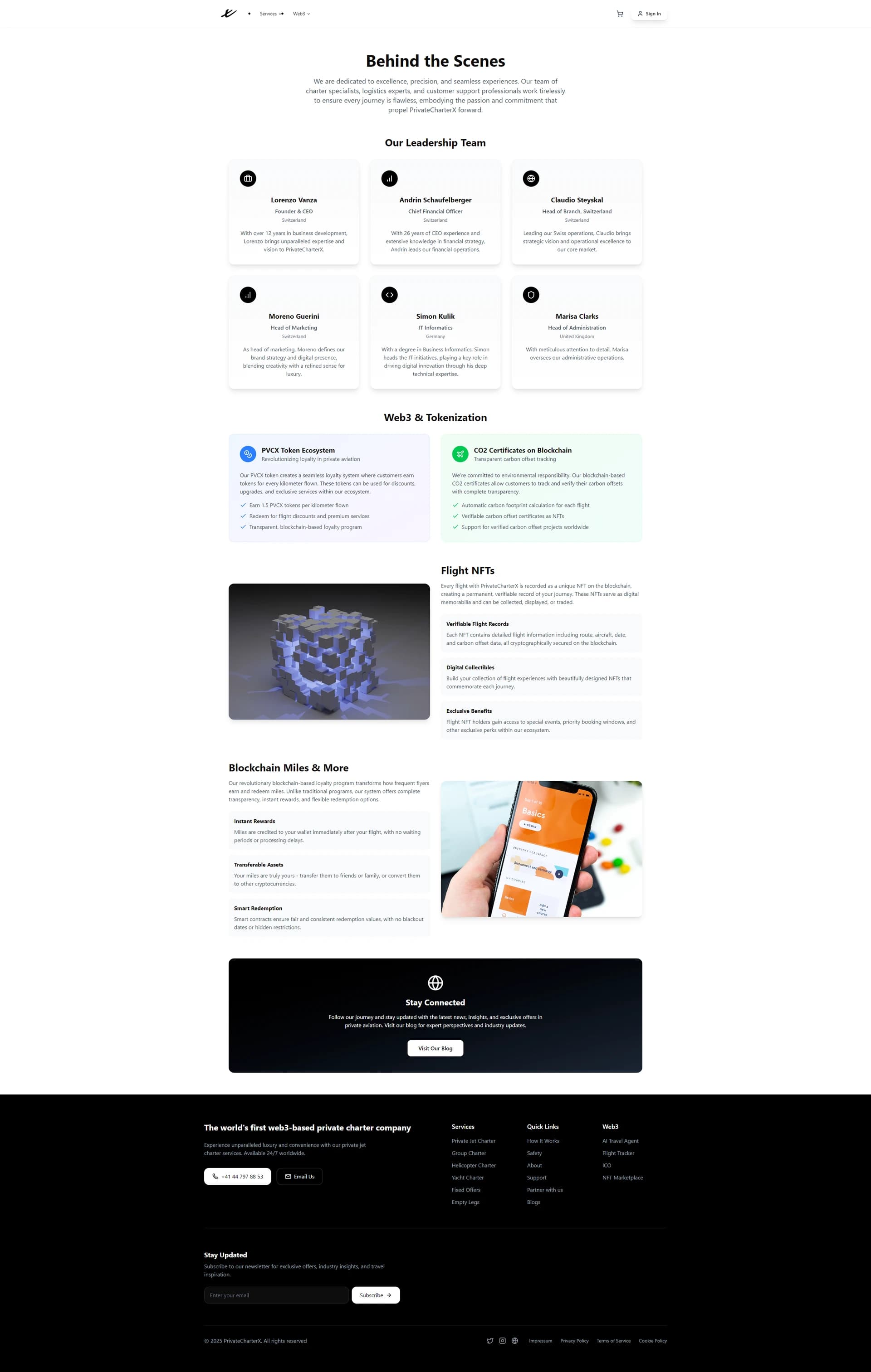 Behind the Scenes page introducing the leadership team and the Web3 and tokenisation programme