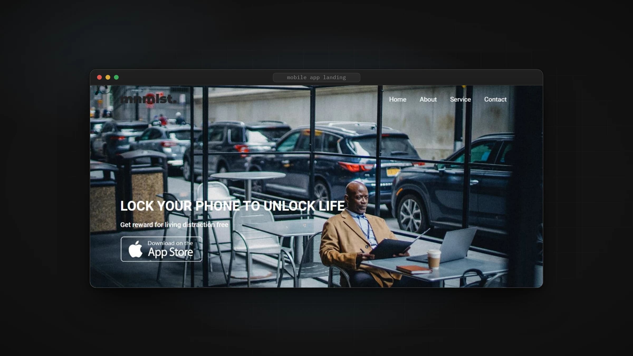 Mobile app landing page headed Lock your phone to unlock life, in a browser frame