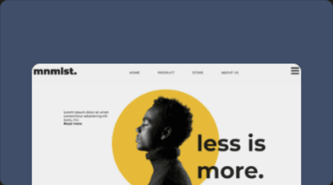 mnmlst editorial landing page with a large yellow circle portrait